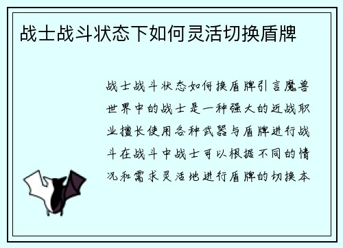 战士战斗状态下如何灵活切换盾牌