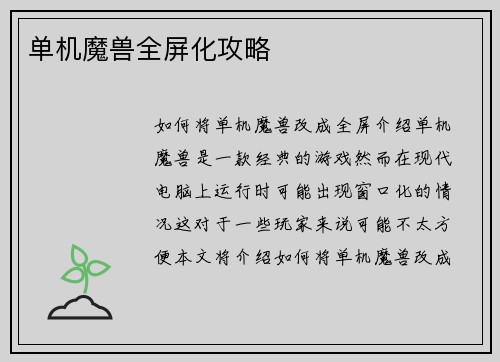 单机魔兽全屏化攻略