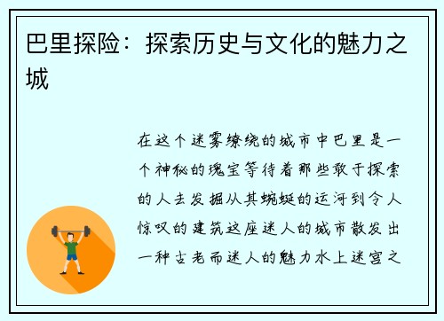 巴里探险：探索历史与文化的魅力之城
